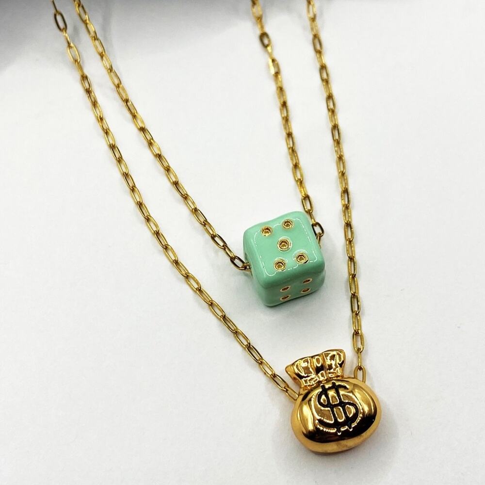 NEW Gold Money Bag & Mint Green Dice Layered - Picture 12 of 13